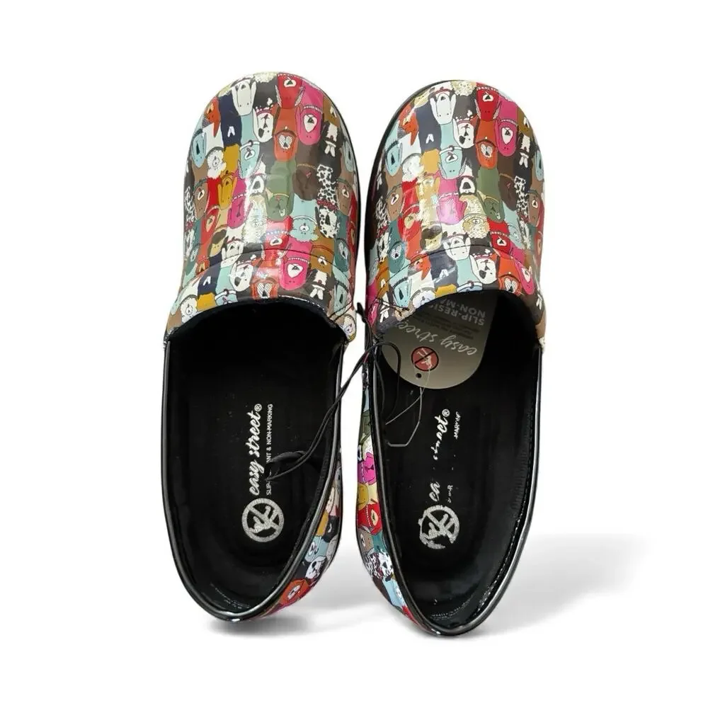 NEW Slip On Clogs 9.5W Women Easy Works By Easy Street "LAURIE" Dog Patent Shoes - Picture 6 of 9